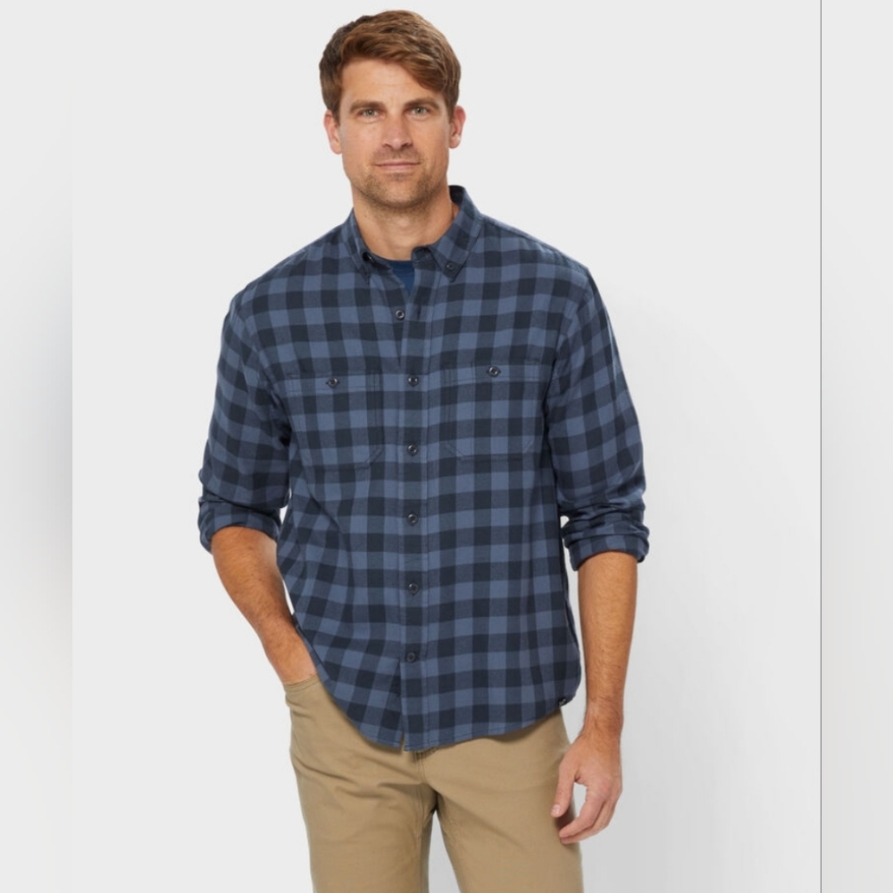 Duluth Trading Co Seawool Lightweight Flannel Long Sleeve Shirt Size L Blue NWT